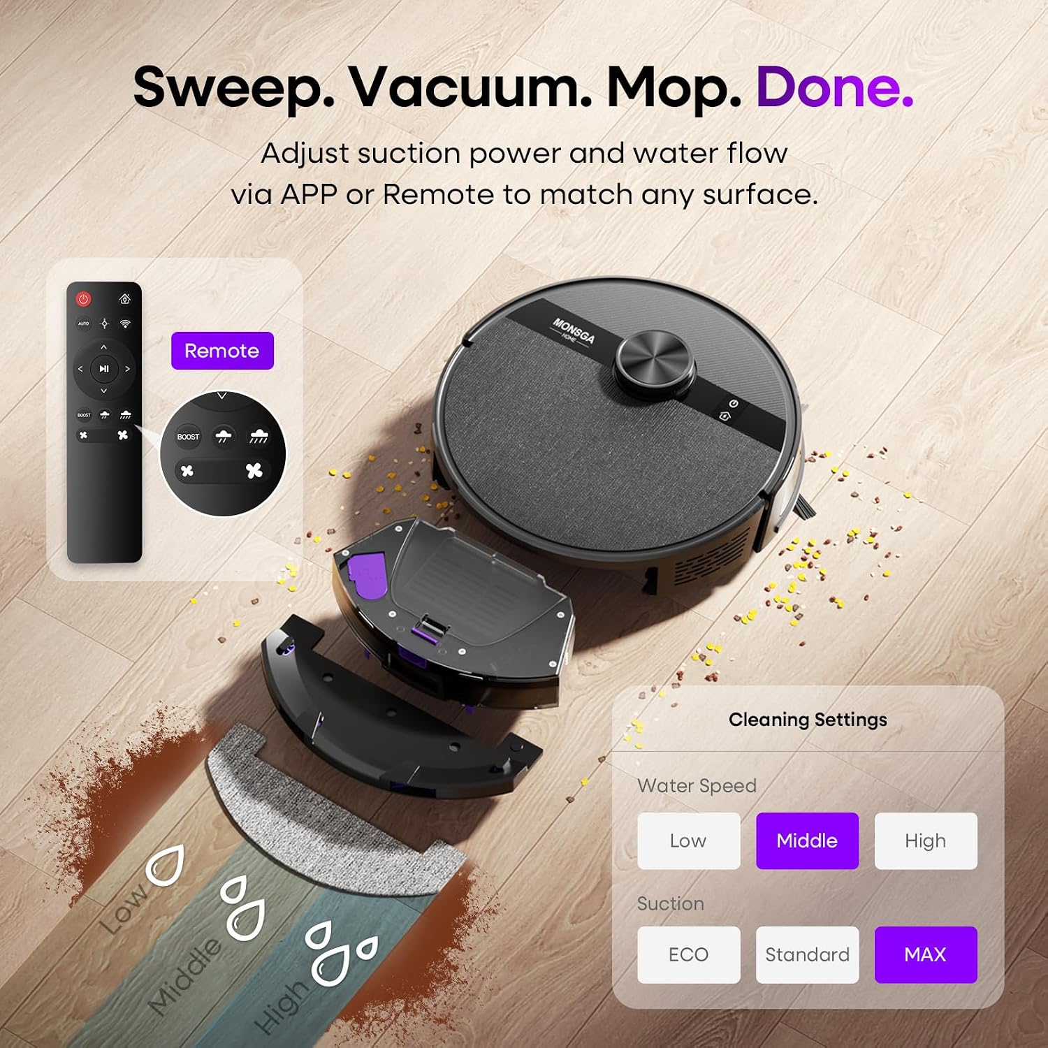 Robot Vacuum Cleaner 7000Pa LiDAR Navigation 180Mins Runtime Black